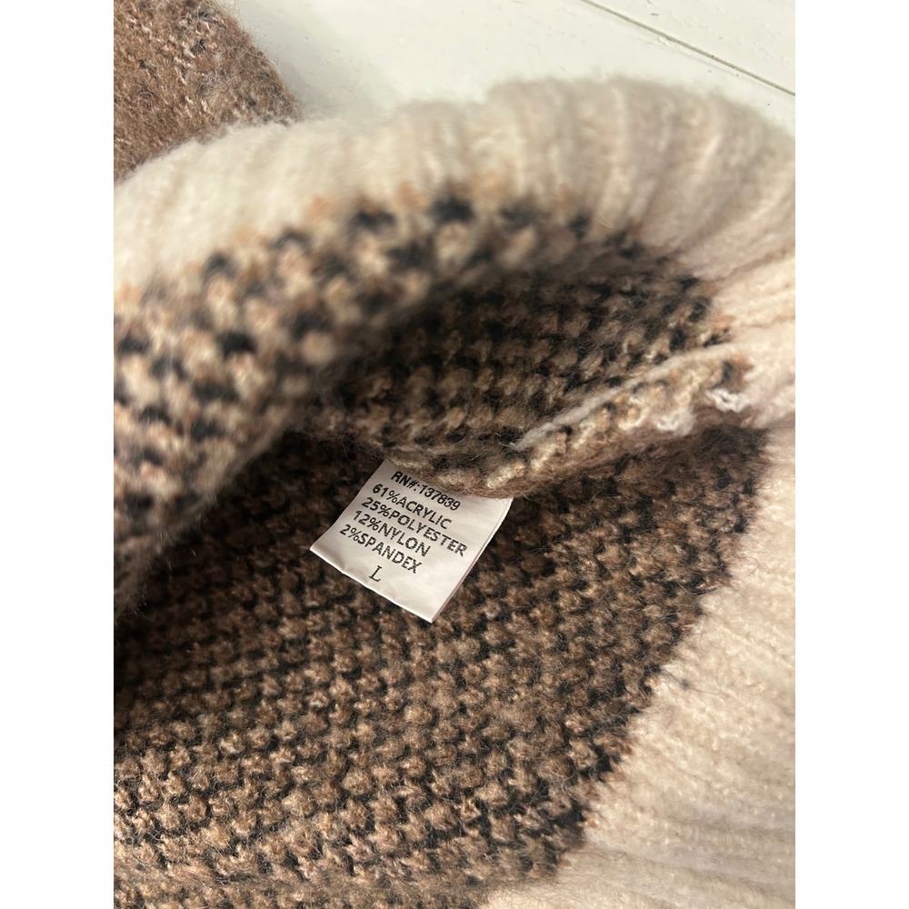 Luna Ivy Women Brown Teddy Bear Knit Sweater Size L Marled Fuzzy Pullover - Picture 7 of 7